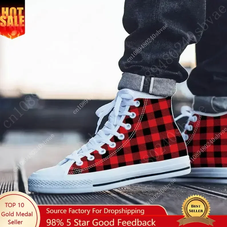 Plaid High Top Shoes Mens Wome - Canvas Sneaker High avaliação e preço