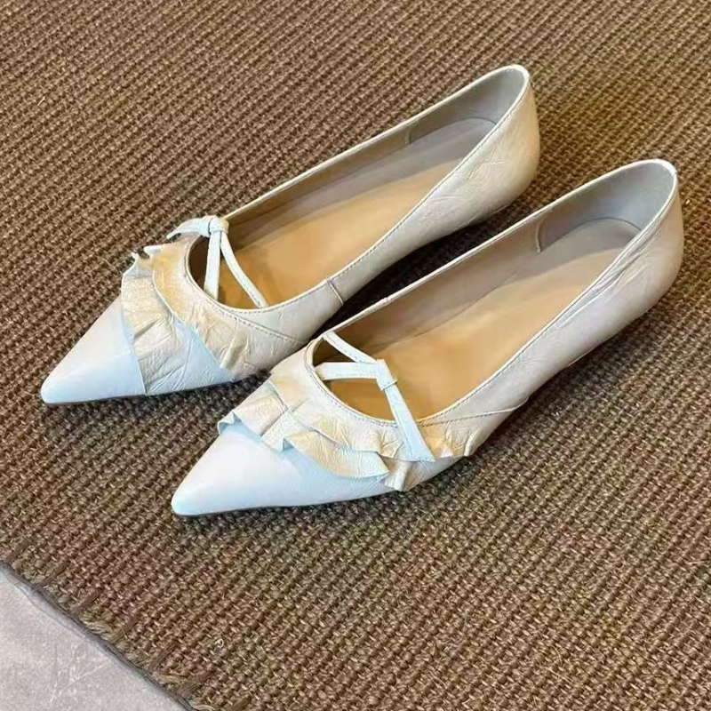 Elegant Leather Ruffles Low-he - Dress Shoe Pointed avaliação e preço