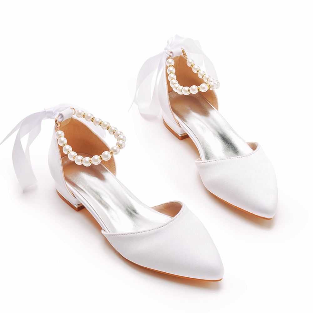 Wedding Shoes Bride Flat Heel  - Dress Shoe Pointed avaliação e preço