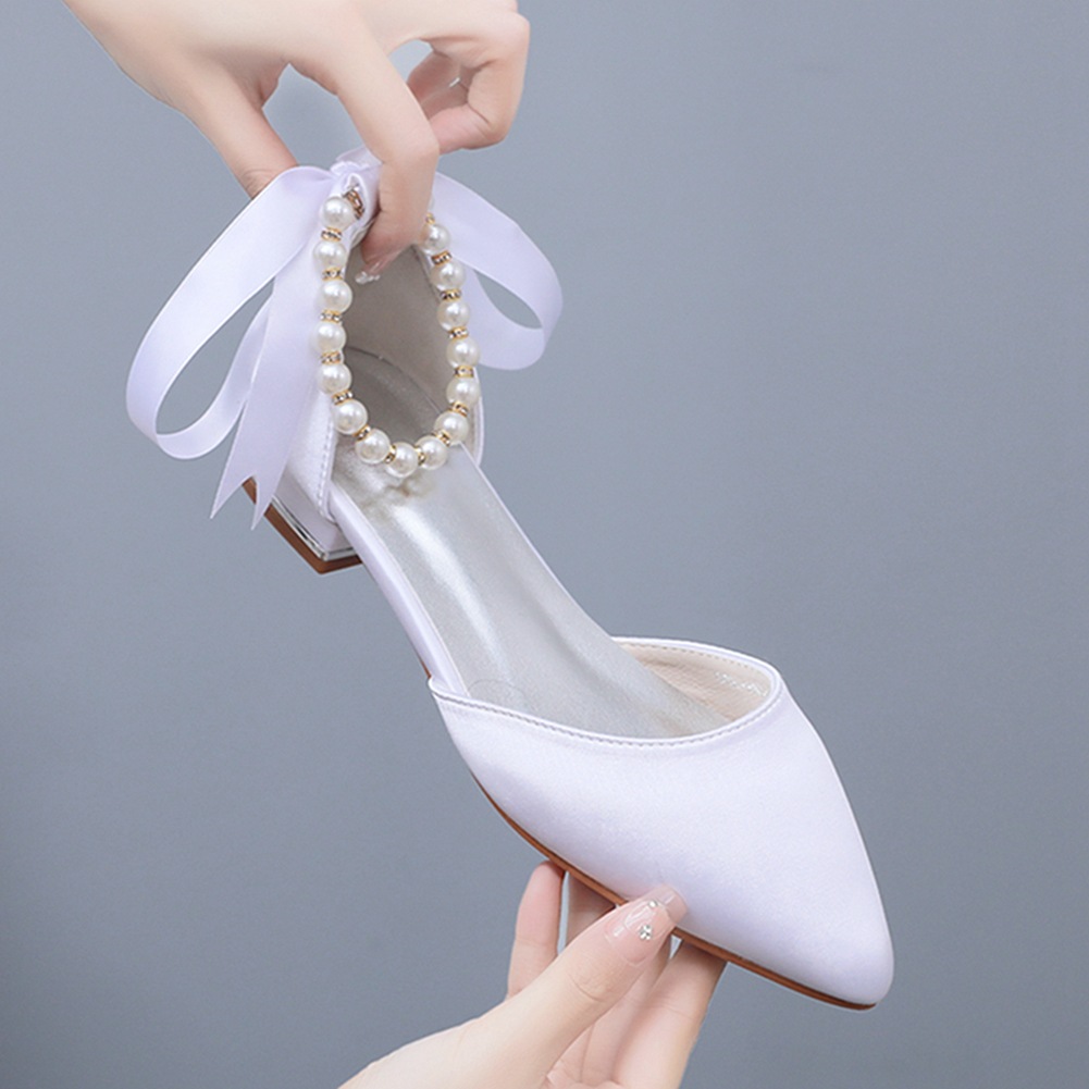 Wedding Shoes Bride Flat Heel  - Dress Shoe Pointed avaliação e preço